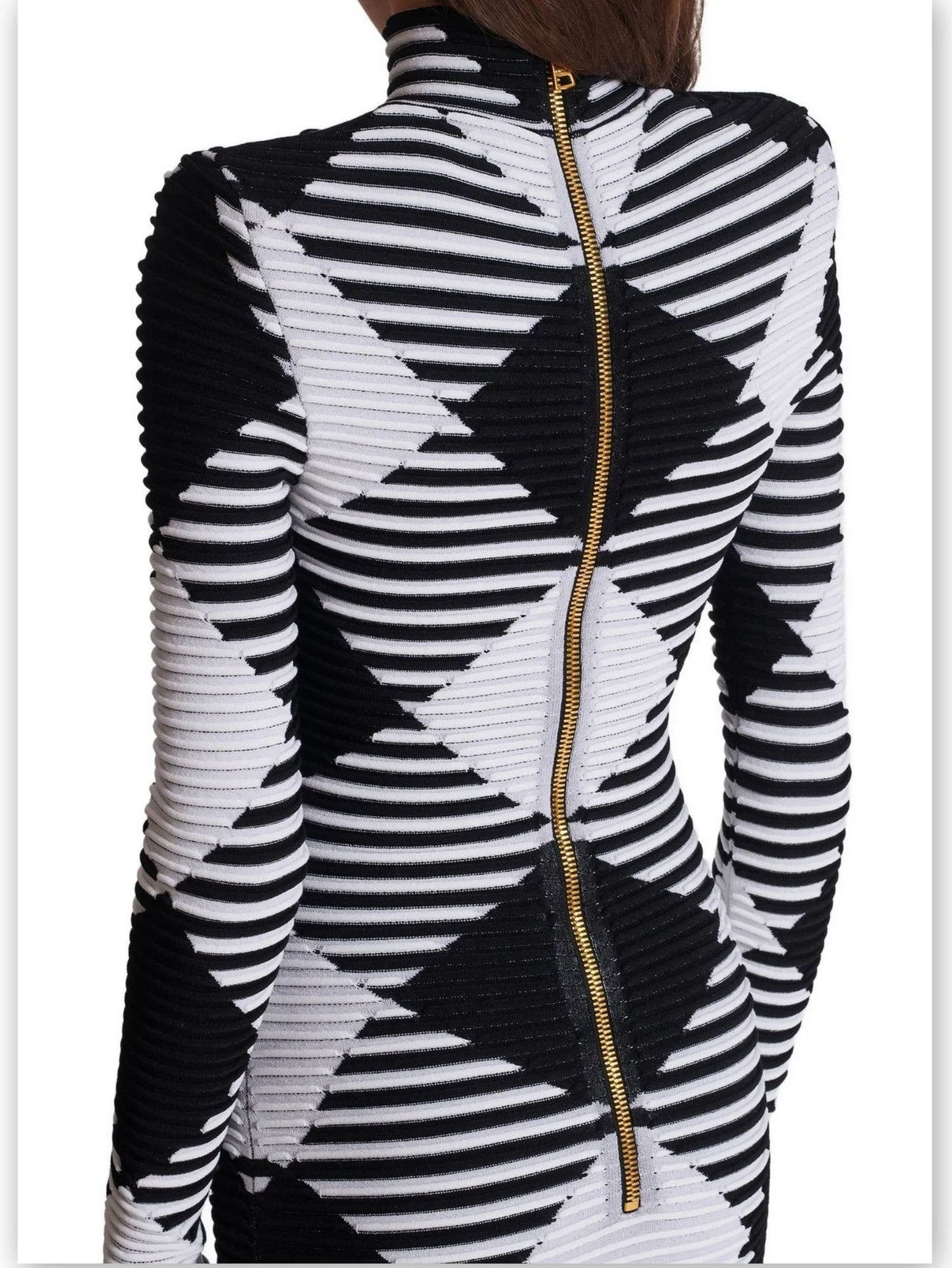 Black and White Gingham Mock-Neck Mini Dress - Dresses