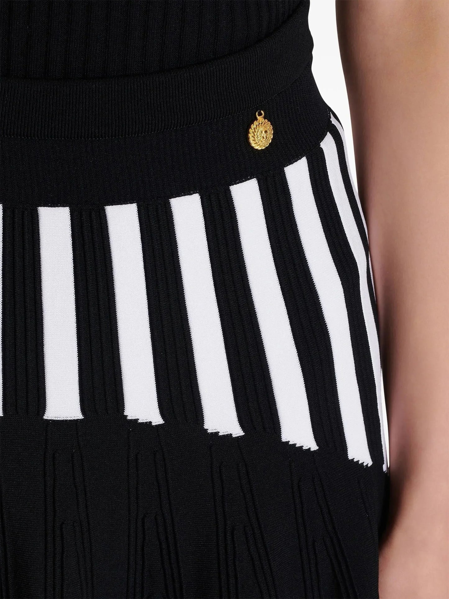 Black and White Pleated Striped Knit Skirt - Skirts
