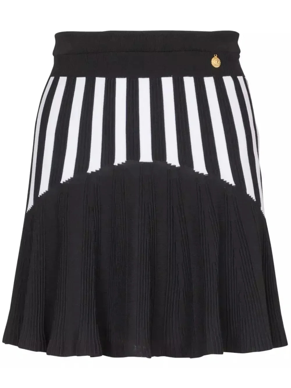 Black and White Pleated Striped Knit Skirt - Skirts