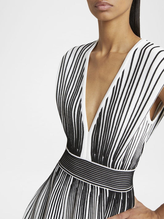 Black and White Sleeveless V-Neck Mini Dress - Dresses