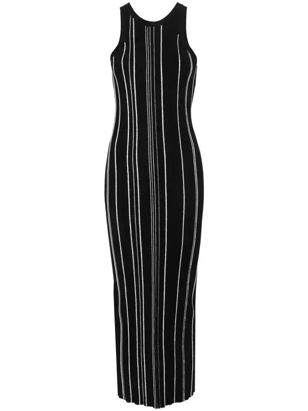 Black and White Striped Long Knit Tank Dress - Dresses
