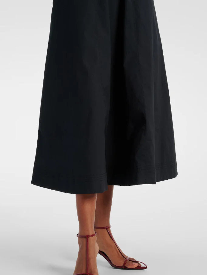 Black and White Striped Stretch Belted Midi Dress - Dresses