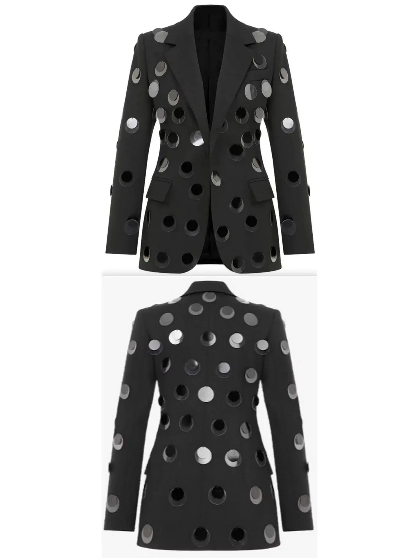 Black Blazer with Large Paillette Sequins - Jackets
