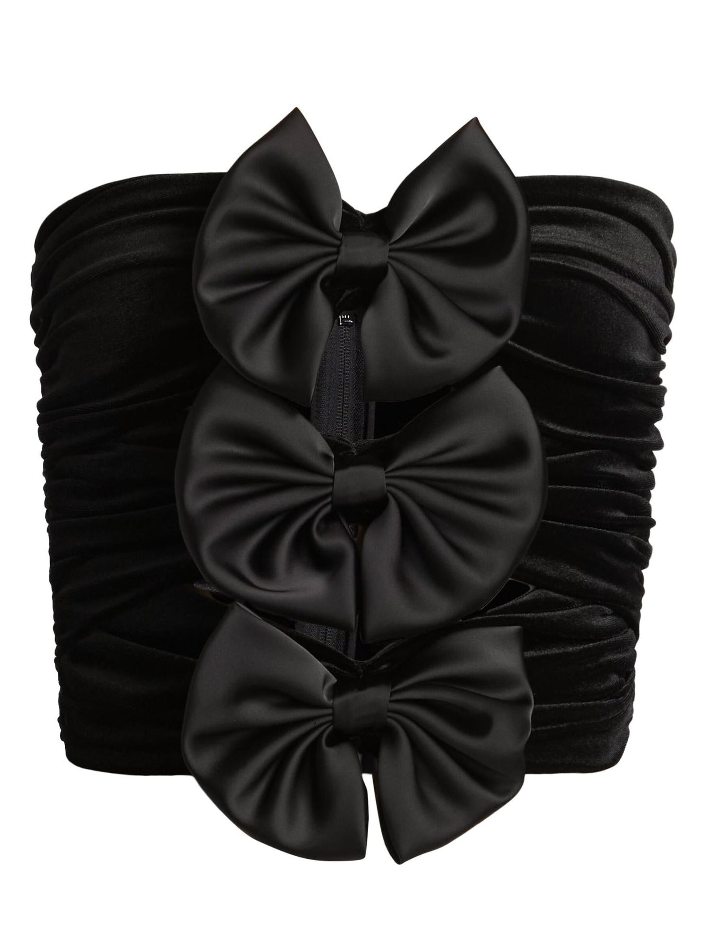 Black Bow Embellished Velvet Tube Top featuring satin bows on a stylish strapless design