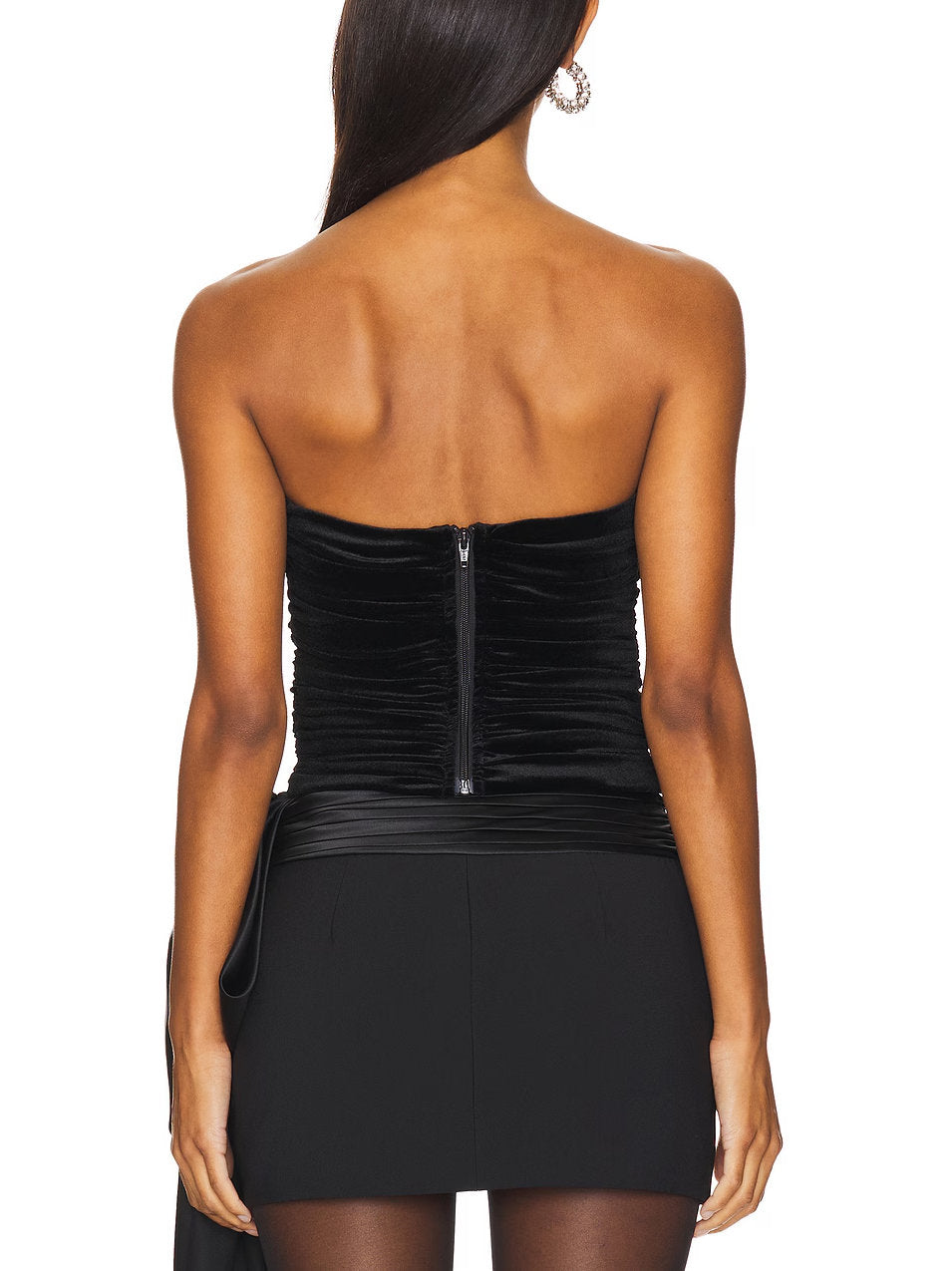 Black Bow Embellished Velvet Tube Top with matching skirt, perfect for elegant occasions
