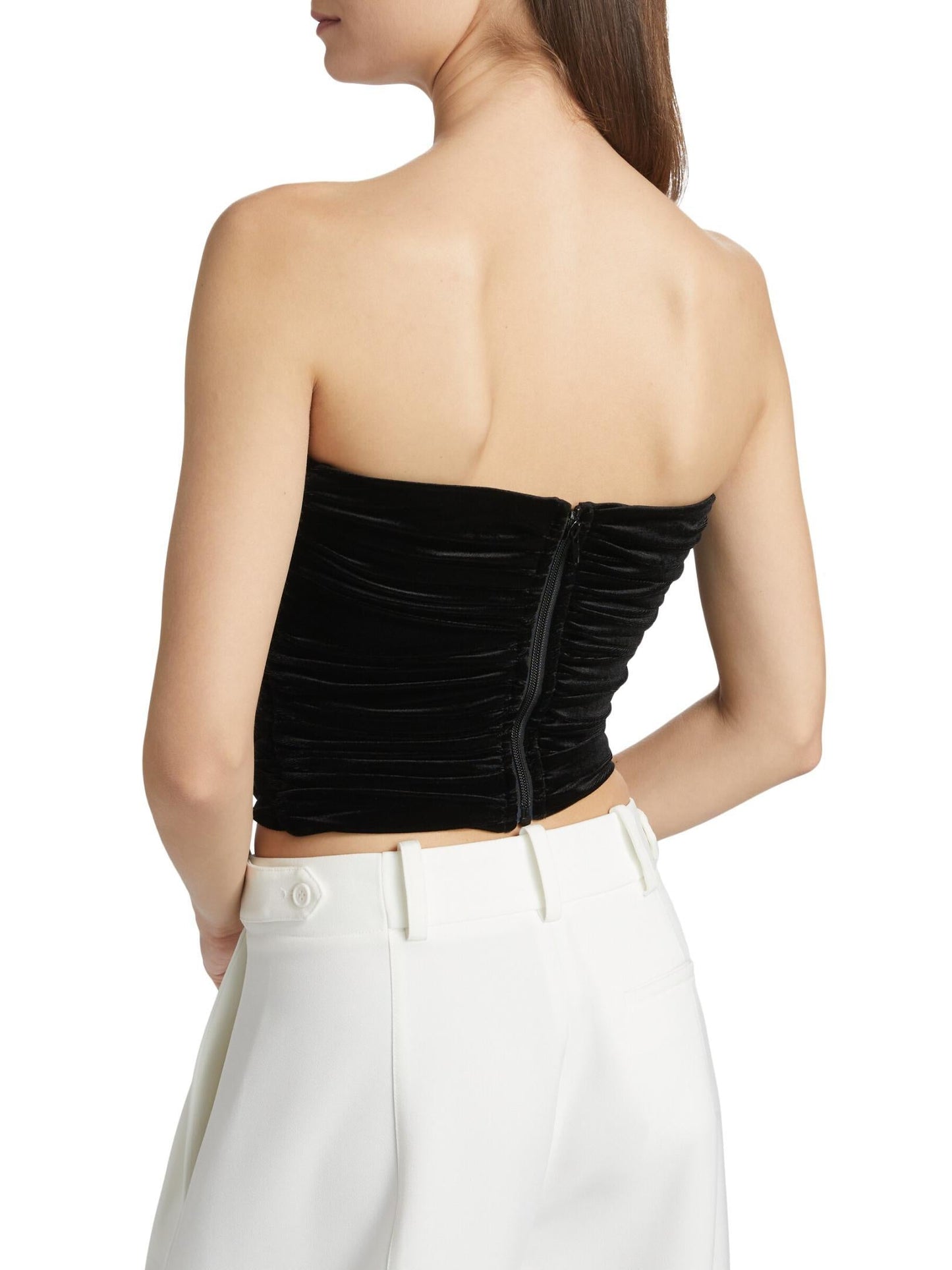 Black Bow Embellished Velvet Tube Top featuring a stylish strapless design