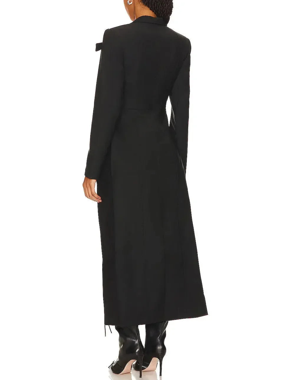Black Buckle-Embellished Long Coat - Coats