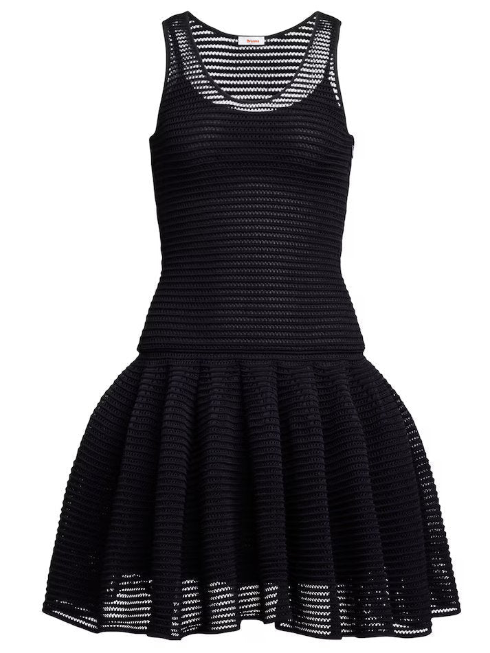 Black Crinoline Knit Dress with Under Slip featuring a flared skirt design