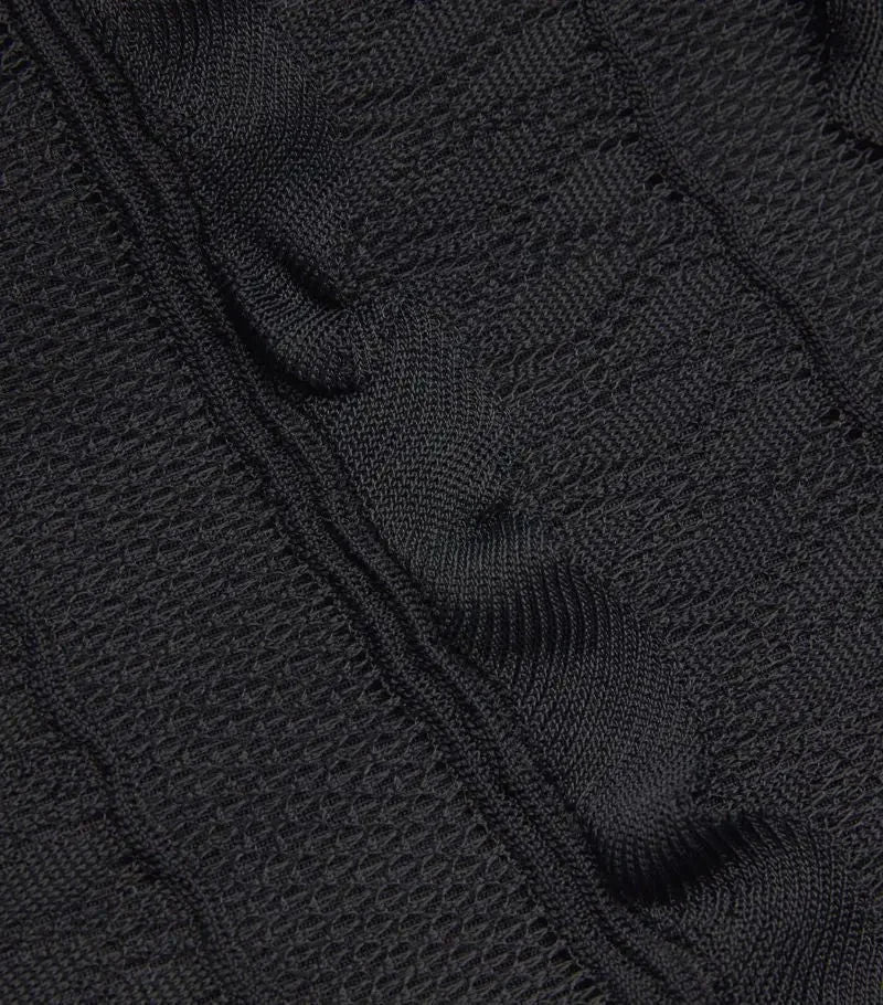 Black Crochet Long Knit Tiered Sleeveless Dress - Dresses