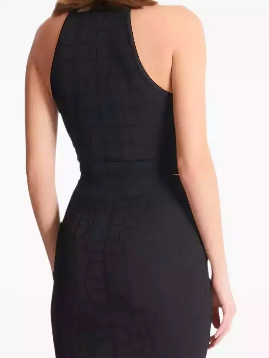 Black Crocodile Embossed Halter Top & Zip Skirt Set - Suits & Sets