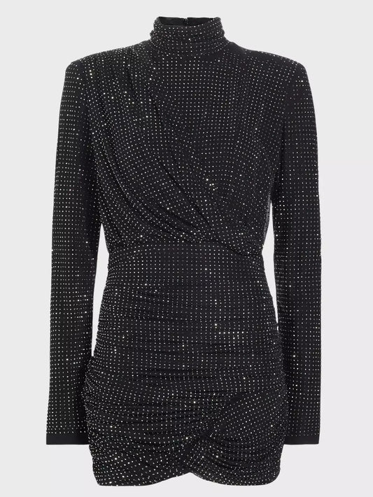 Black Crystal-Embellished Draped Jersey Mini Dress - Small - Dresses