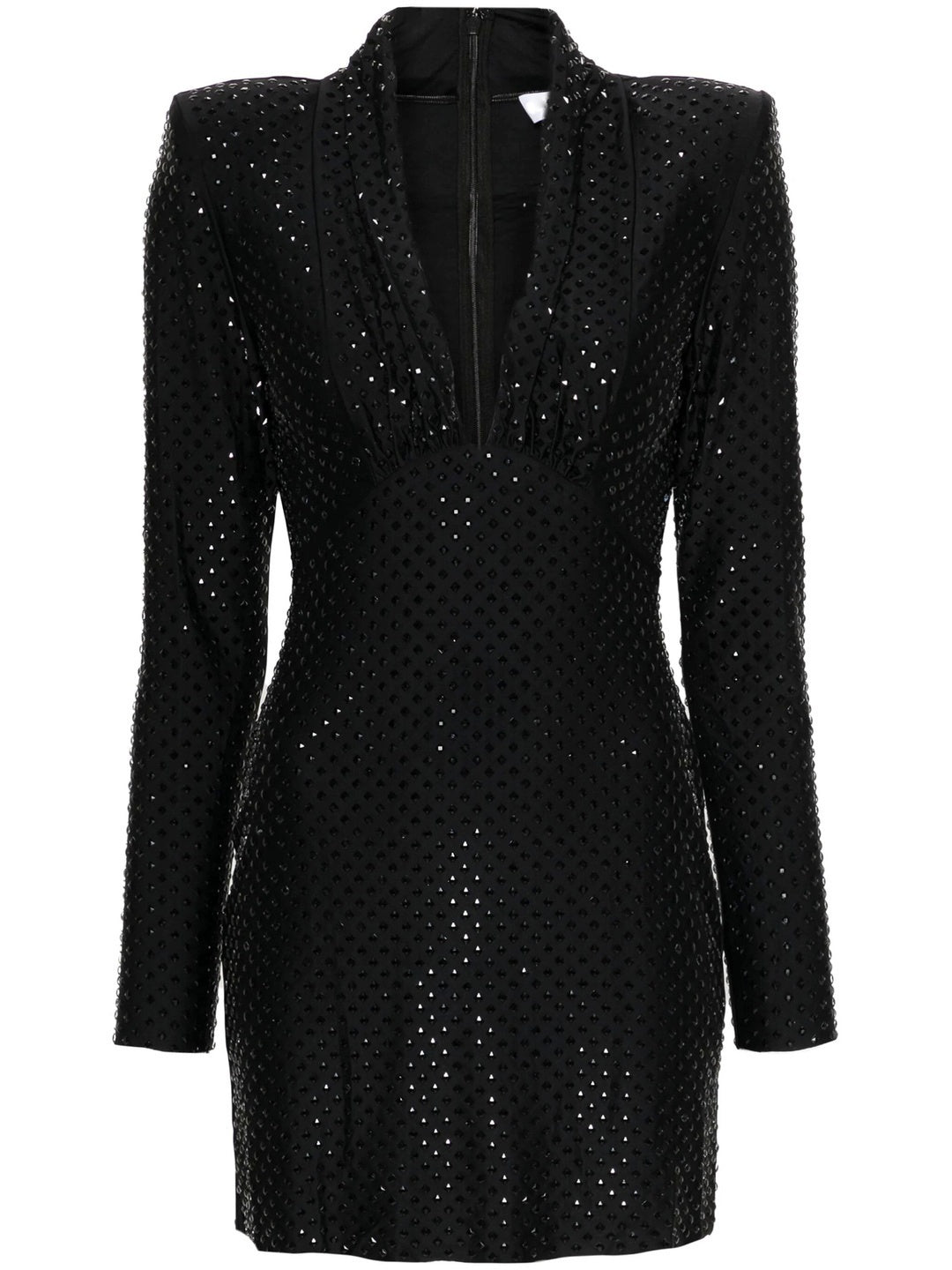 Black Crystal-Embellished Jersey V-Neck Mini Dress - Dresses