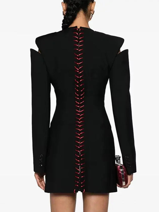 Black Cut-Out Dress with Contrasting Whipstitch Detailing - Dresses