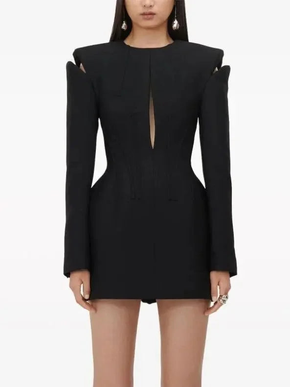 Black Cut-out Cocktail Dress with Contrasting Whipstitch