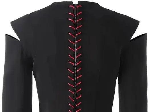 Black Cut-Out Dress with Contrasting Whipstitch Detailing - Dresses