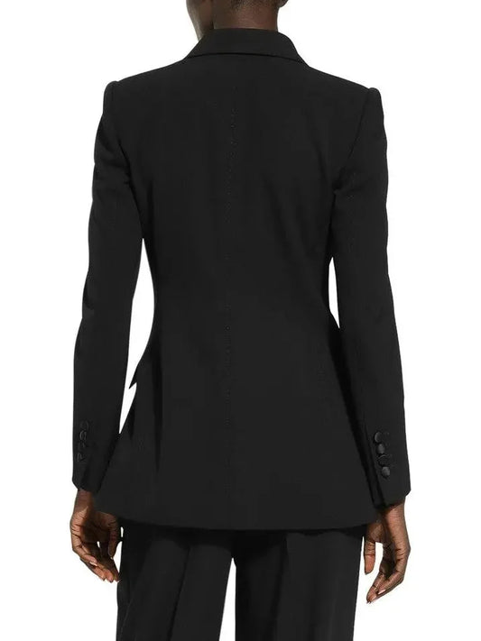 Black Double-Breasted Flower-Applique Blazer Jacket - Jackets