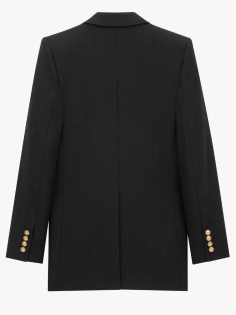 Black Double-Breasted Jacket in Wool Gabardine - Jackets