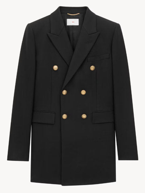 Black Double-Breasted Jacket in Wool Gabardine - Jackets