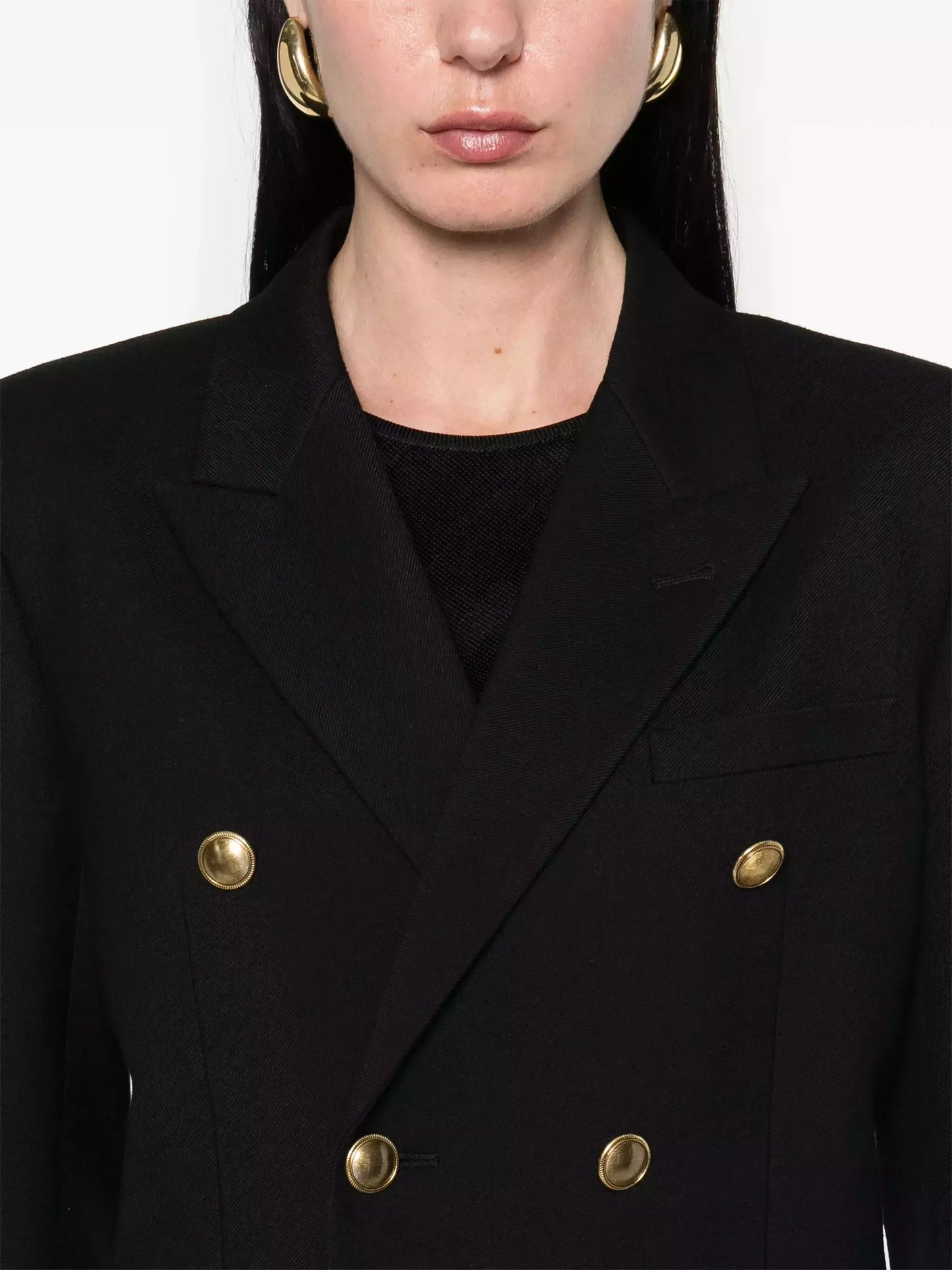 Black Double-Breasted Jacket in Wool Gabardine - Jackets