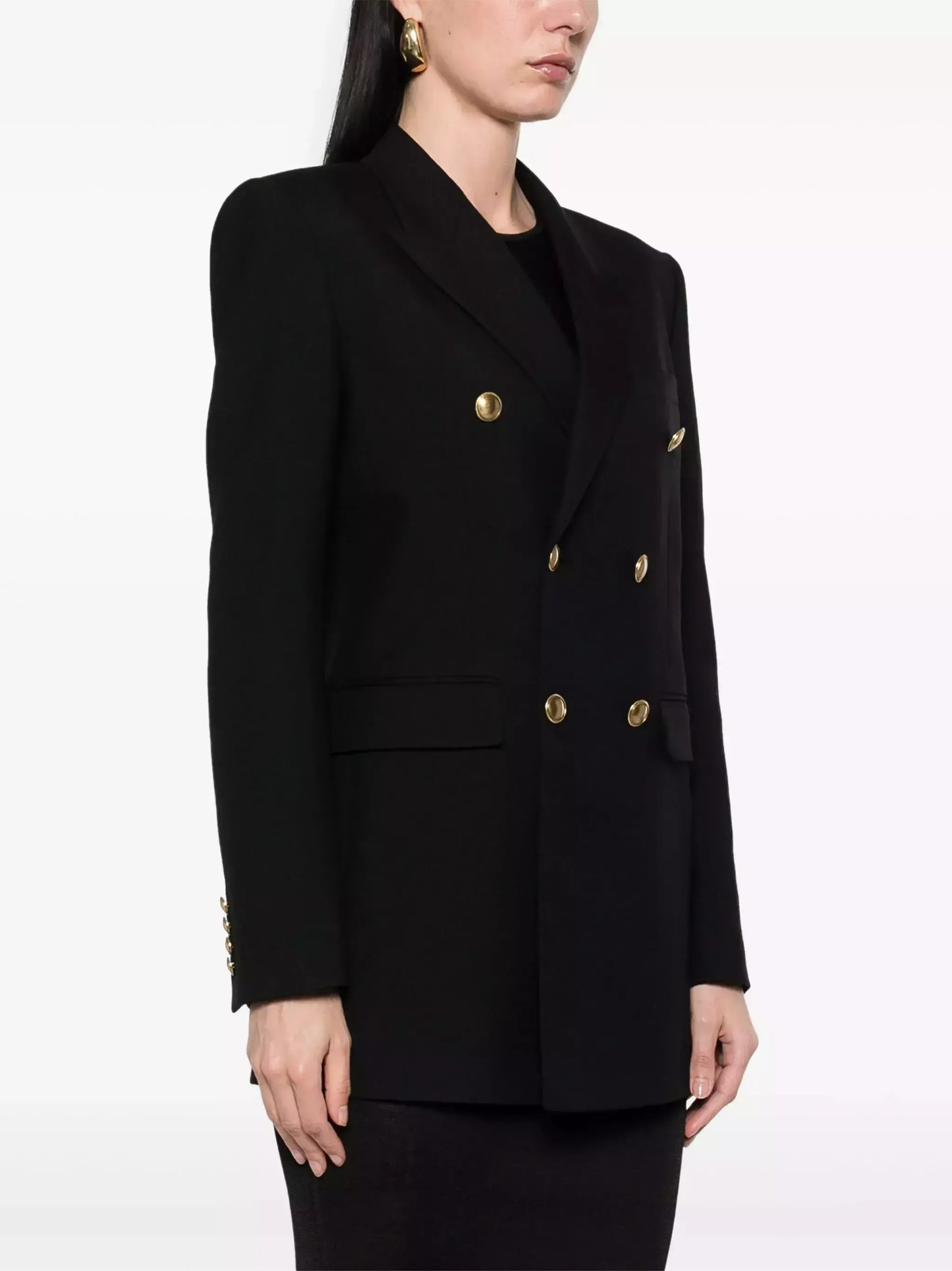 Black Double-Breasted Jacket in Wool Gabardine - Jackets