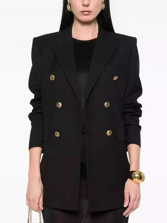 Black Double-Breasted Jacket in Wool Gabardine - Jackets