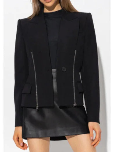 Black Double Zip Blazer Jacket - Jackets
