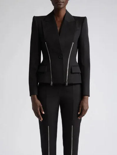 Black Double Zip Blazer Jacket - Jackets