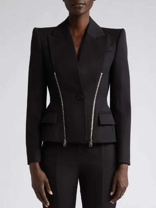 Black Double Zip Blazer Jacket - Jackets