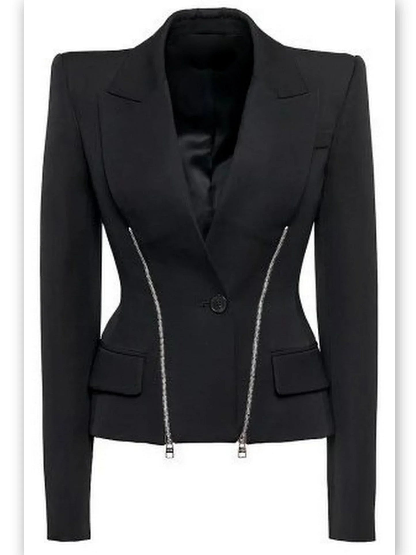 Black Double Zip Blazer Jacket - Jackets
