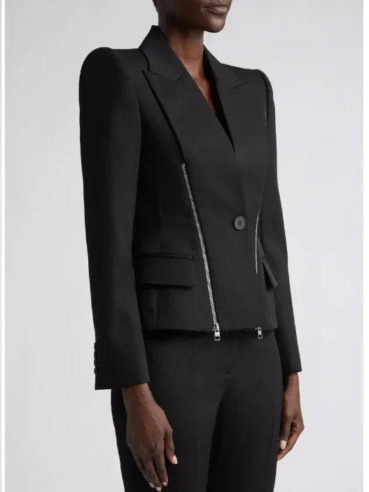Black Double Zip Blazer Jacket - Jackets