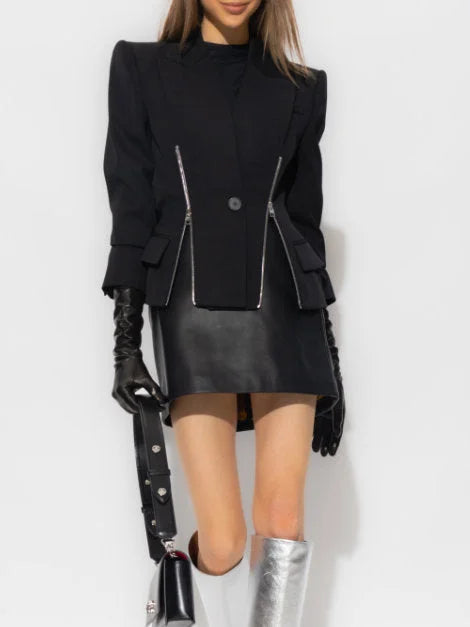 Black Double Zip Blazer Jacket - Jackets