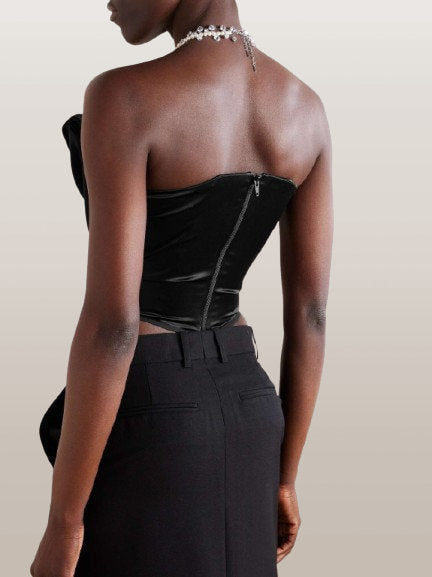 Black Draped Corset Style Top - Tops