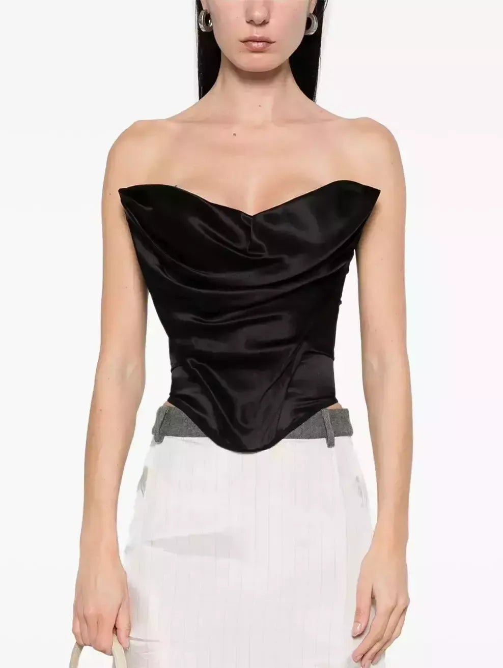Black Draped Corset Style Top - Tops