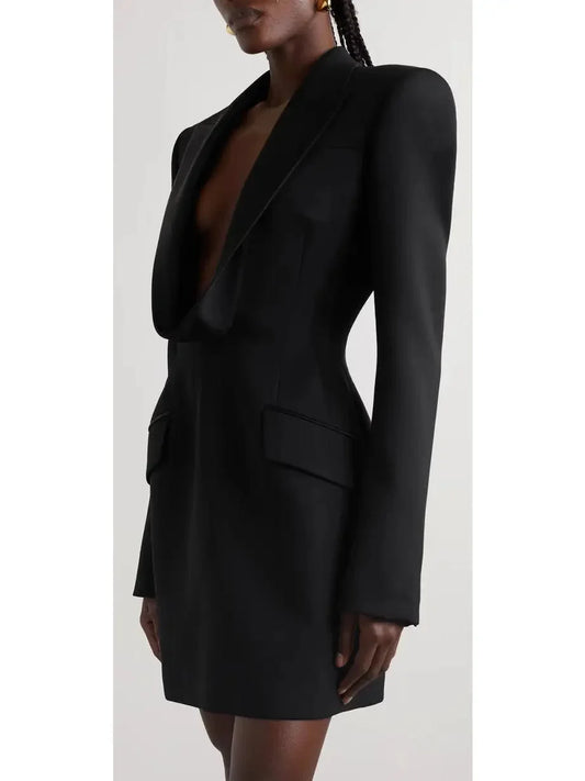 Black Draped Satin-Trimmed Mini Dress - Dresses