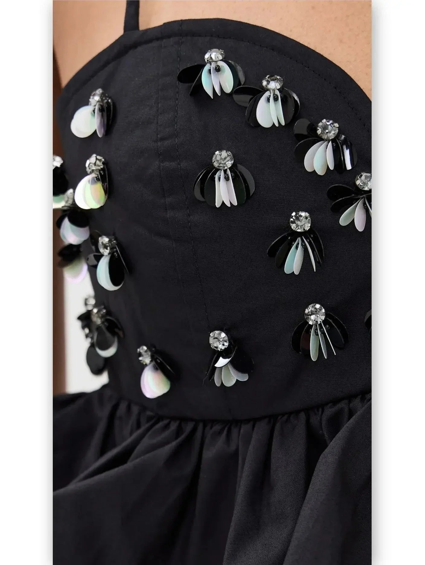 Black Embellished Tiered Peplum Camisole Top - Tops