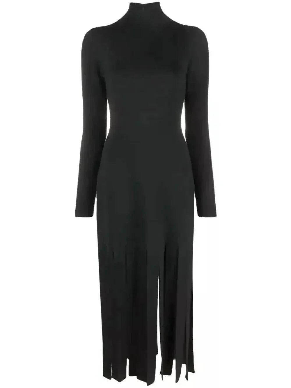Black Fringed Knitted Dress - small - Dresses
