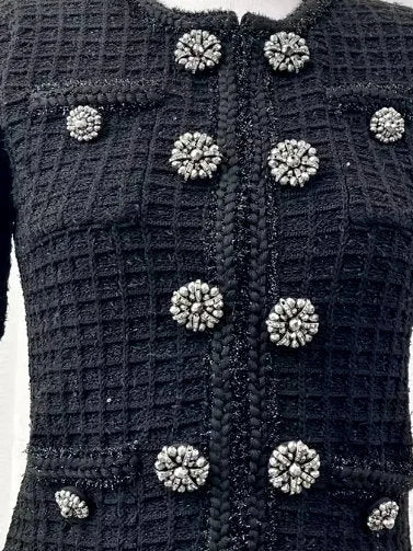 Black Knit Mini Dress with Jewel Buttons - Dresses
