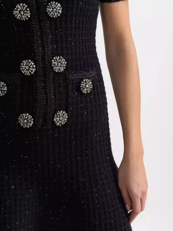 Black Knit Mini Dress with Jewel Buttons - Dresses