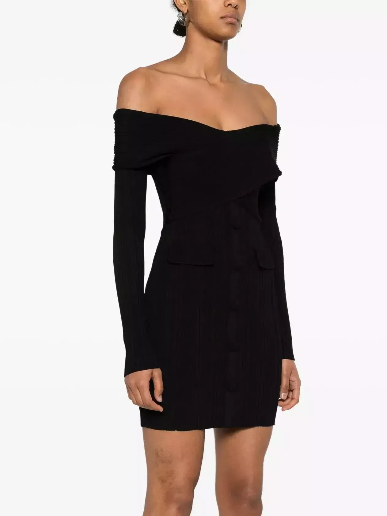 Black Knit Off-The-Shoulder Mini Dress - Dresses