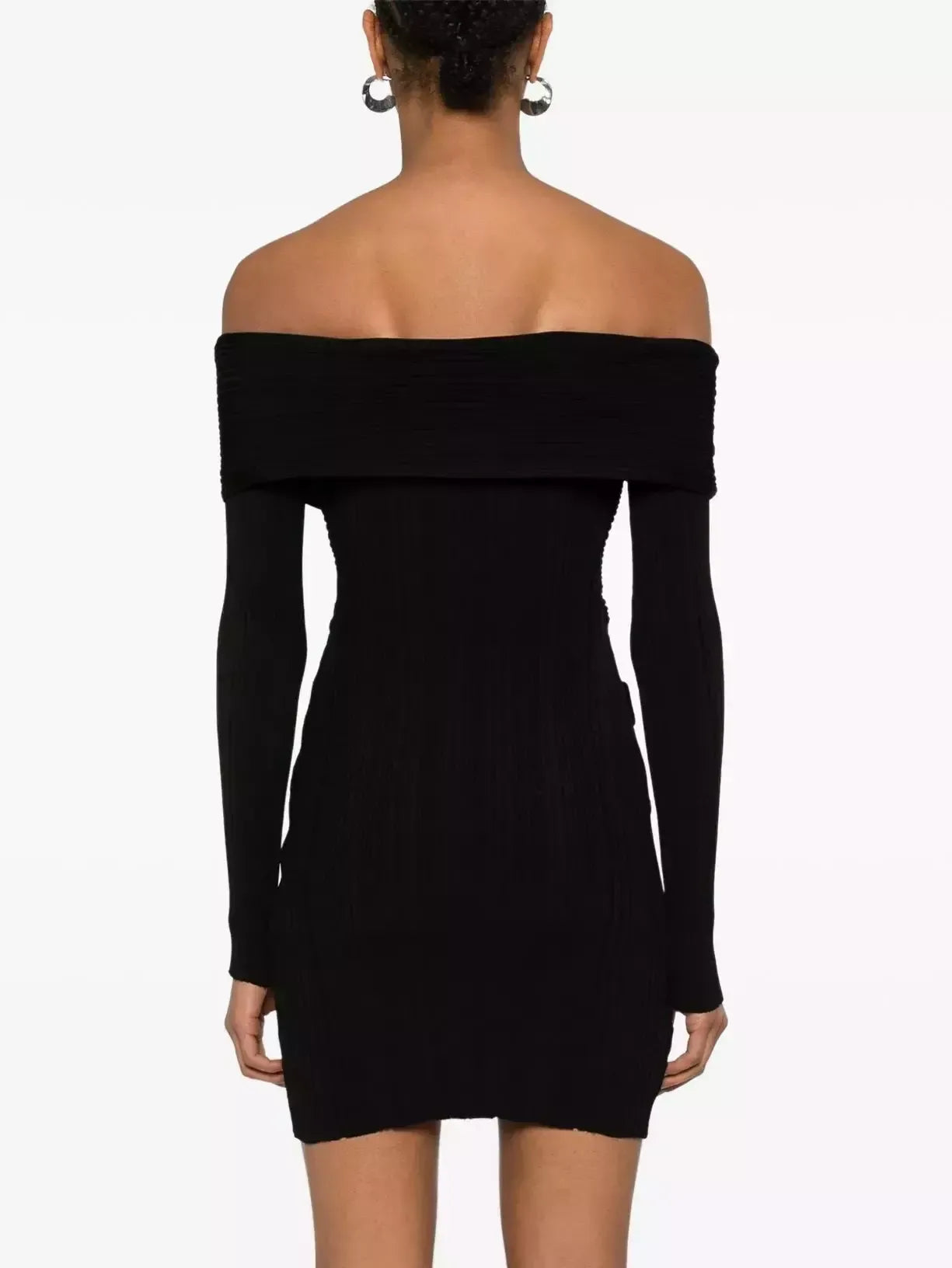 Black Knit Off-The-Shoulder Mini Dress - Dresses