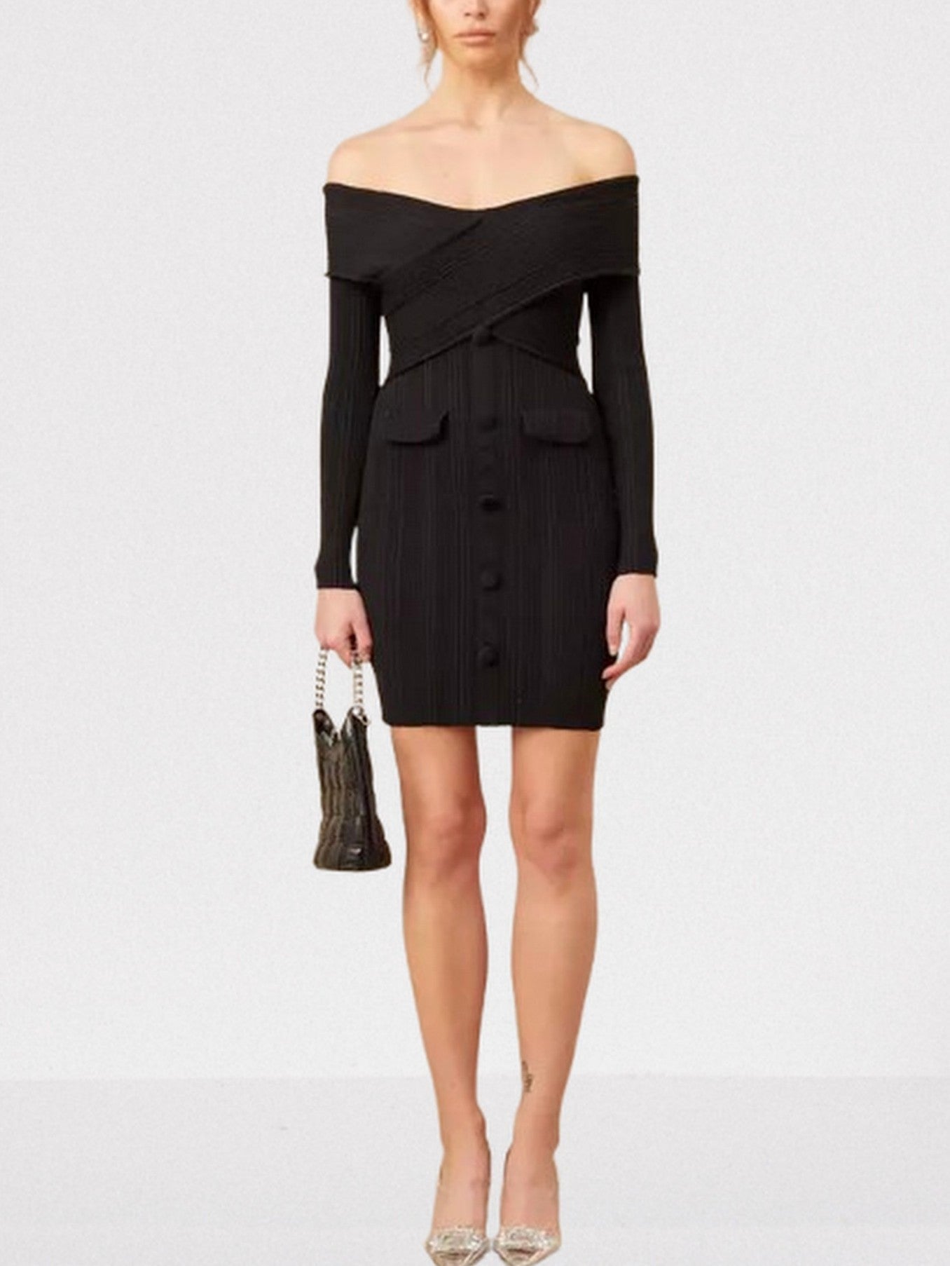 Black Knit Off-The-Shoulder Mini Dress - Dresses