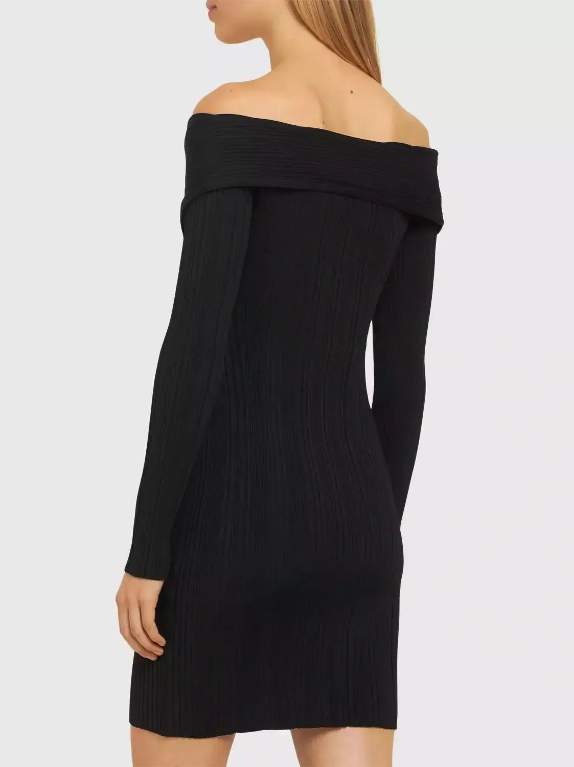 Black Knit Off-The-Shoulder Mini Dress - Dresses