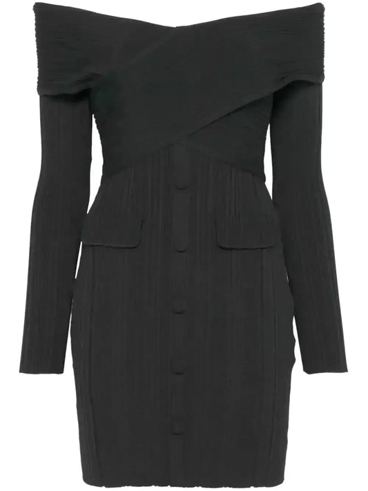 Black Knit Off-The-Shoulder Mini Dress - Dresses