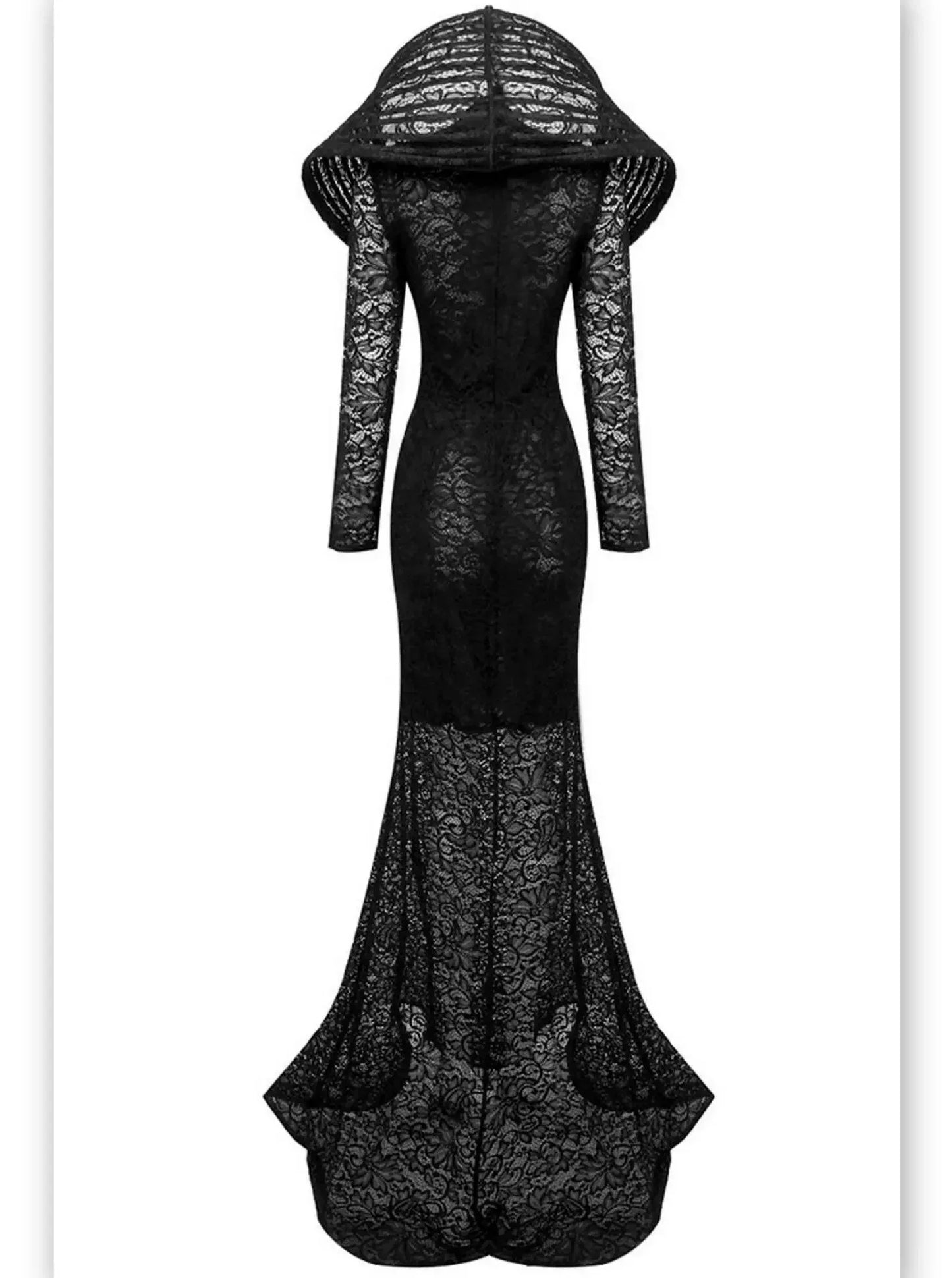 Black Lace Structured-Collar Split-Detailed Gown - Dresses