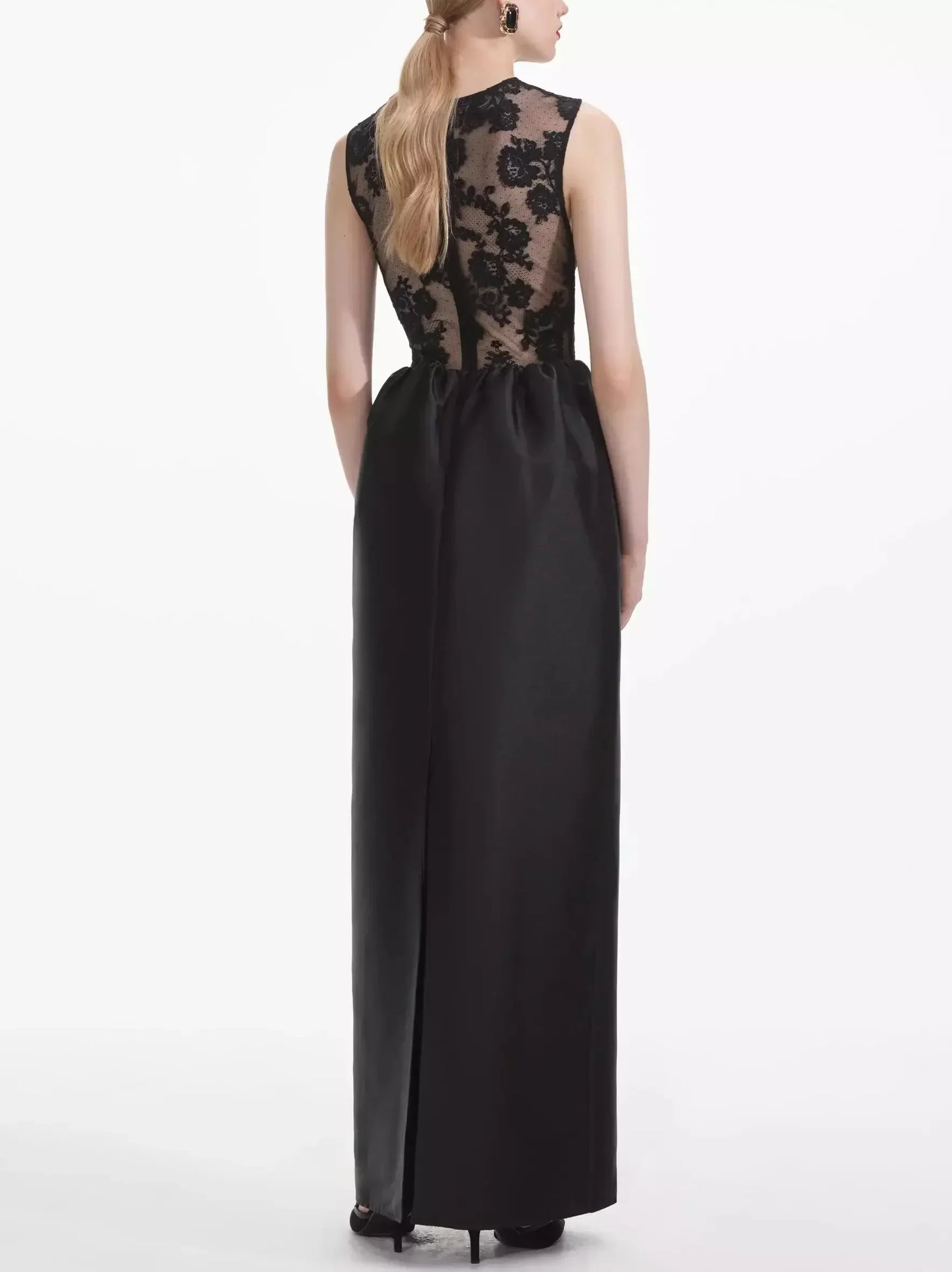 Black Lace Taffeta Cross-Front Maxi Dress - Dresses
