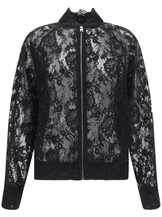 Black Lace Zip Bomber Jacket - Jackets