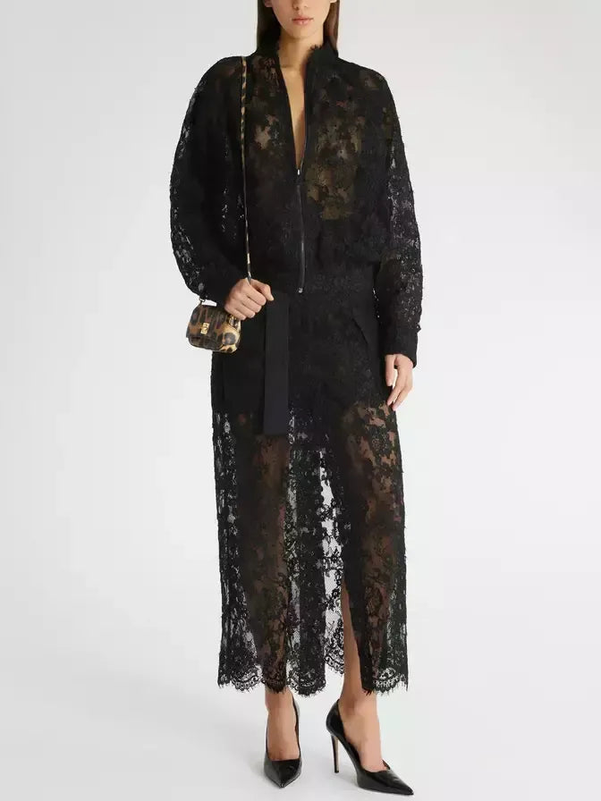 Black Lace Zip Bomber Jacket - Jackets
