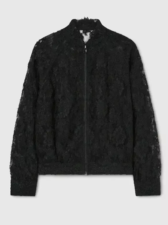 Black Lace Zip Bomber Jacket - Jackets