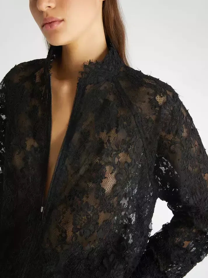 Black Lace Zip Bomber Jacket - Jackets