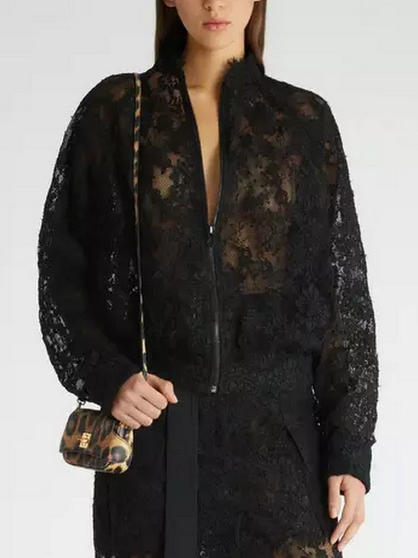 Black Lace Zip Bomber Jacket - Jackets